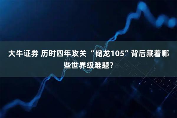 大牛证券 历时四年攻关 “储龙105”背后藏着哪些世界级难题？